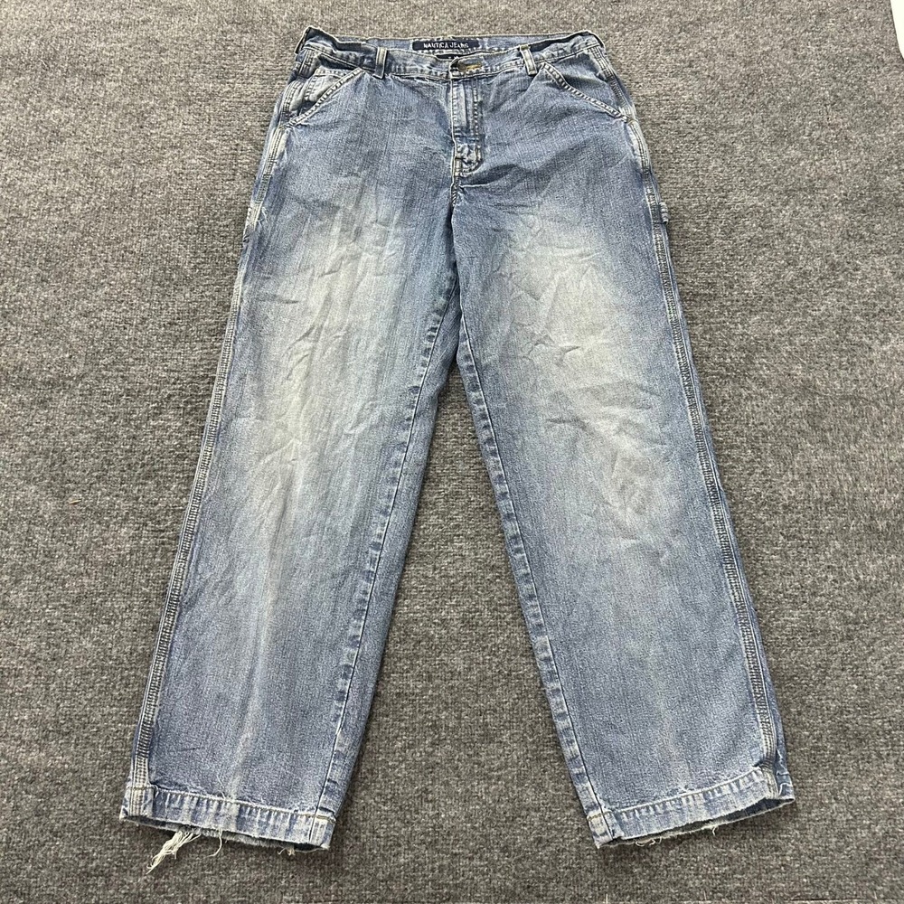 Nautica Carpenter Jeans Womens Size 12 Light Wash Cotton Relaxed Fit Workwear